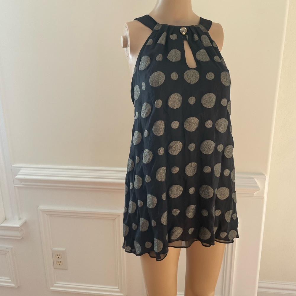 NWT Nanette Lepore Black Liz's Dot Silk Top, Size 6